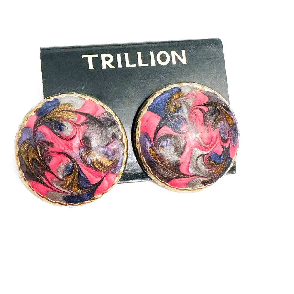 Artistic Swirl Earrings - Pink, Blue, Gold